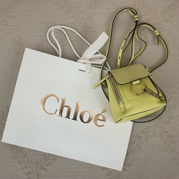 Chloe 🌼 Faye Limoncello Yellow Backpack Handbag Suede Flap Leather Gold Buckle - Picture 2 of 9